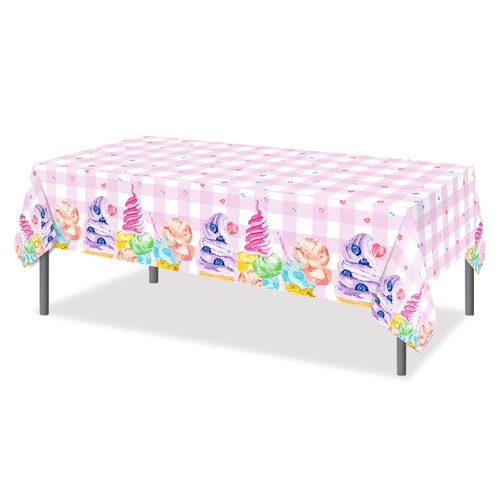 Adirasenotek 3Pcs Ice-Cream Party Tablecloths,Pink 87" Lx54 W Rectangular Plastic Table Covers,Kids' Party Disposable Tablecloths for Decoration,Birthday Party,Baby Showers