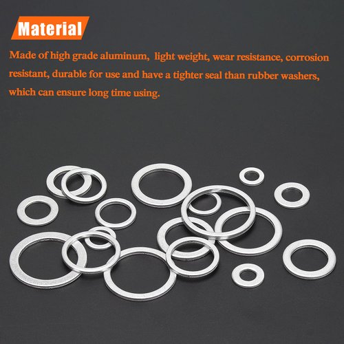 HELIFOUNER 560 Pieces 18 Sizes Automotive Drain Plug Gaskets, Oil Crush Washers, Aluminum Flat Washers Assortment Kit (M6 M8 M10 M12 M14 M16 M18 M20 M22 M24)