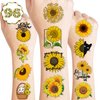 100PCS Yellow Sunflower Temporary Tattoos Stickers Theme Garden Birthday Party Decorations Favors Supplies Spring Summer Sun Sunshine Flower Tattoo Sticker Gifts For Boys Girls School Prizes Carnival