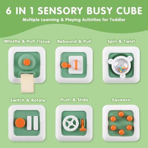 CR8OAS 2 Pcs Busy Activity Cube Montessori Toys for 1 Year Old Boy Girl, Sensory Toys for Toddlers 1-3, Toddler Travel Toys, Activity Cube Learning Toys, 1st Birthday Girl Gifts 12 Months+