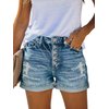 SANMM Jean Shorts for Women Casual Plus Size Stretch Denim Shorts High Waisted Ripped with Pocket(Light Blue,XL)