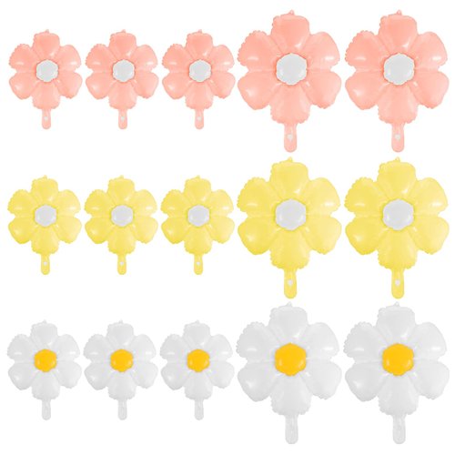 15Pcs Colorful Daisy Balloons, Pastel Flower Balloons 16'' & 28'', Groovy Party Decorations, Aluminum Foil Floral Blow Up for Wedding Baby Shower Hippie Birthday Themed Party Decor Supplies
