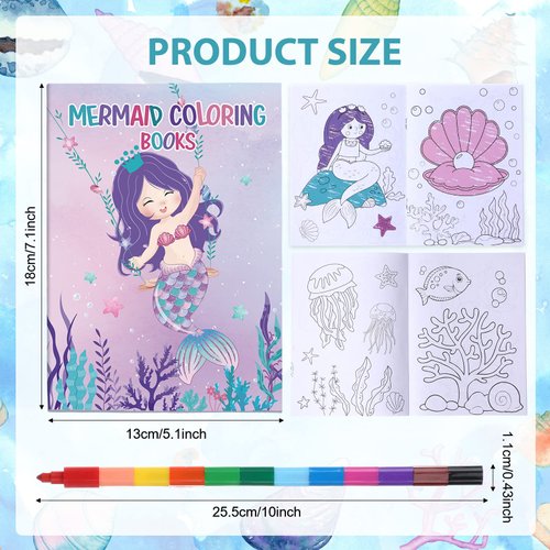 24 Pcs Mermaid Coloring Books with 24 Stacking Crayons for Kids Party Favors Mermaid Theme Activity Books Rainbow Crayons Mermaid Birthday Coloring Books Bulk for Kids Favor Bag Filler Party