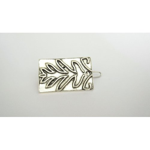Small silver tone metal plant leaf barrette hair clip clamp fine hair