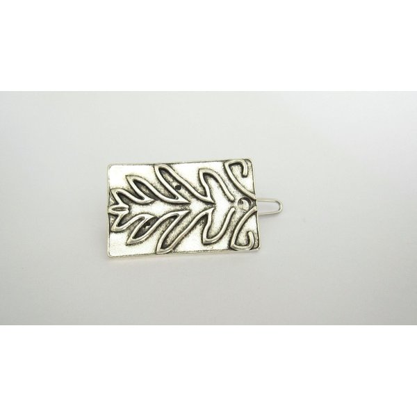 Small silver tone metal plant leaf barrette hair clip clamp fine hair