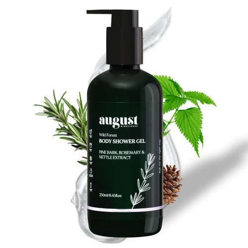 August Bioscience Wild Forest Body Shower Gel 250ml - Natural Body Wash for Men & Women, Pine Bark, Rosemary | Anti-bacterial & Pigmentation, Freshens & Plumps Skin