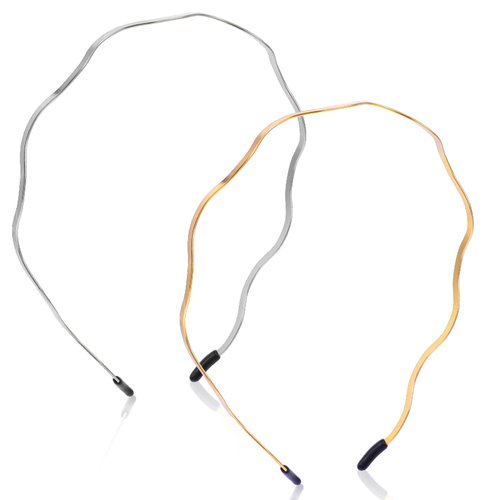 Tyqour 2Pcs Gold Headbands for Women Thin Metal Headband Wavy Headband Retro Hair Band Cute Squiggly Headband Hair Styling Accessories for Women Girls Bridal Wedding