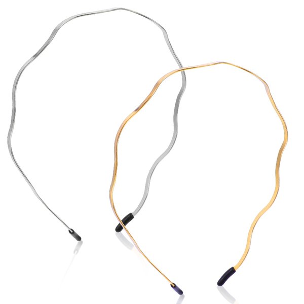 Tyqour 2Pcs Gold Headbands for Women Thin Metal Headband Wavy Headband Retro Hair Band Cute Squiggly Headband Hair Styling Accessories for Women Girls Bridal Wedding