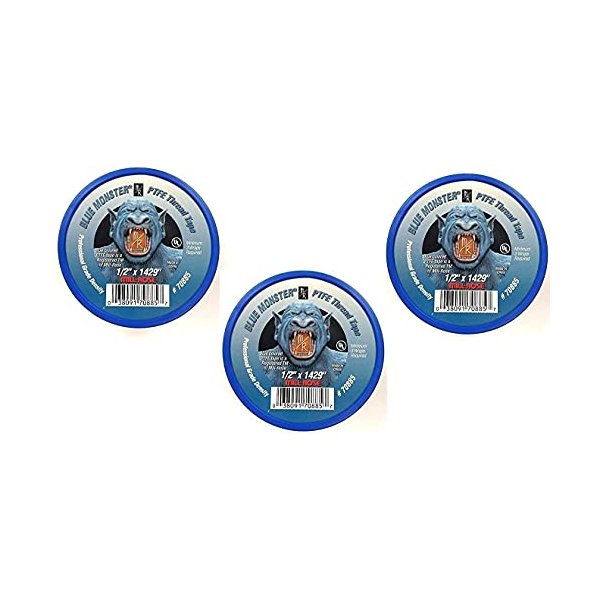 Milrose 70885 Blue Monster 1/2 Inch x 1429 Inch Blue Teflon Tape (3 Pack)