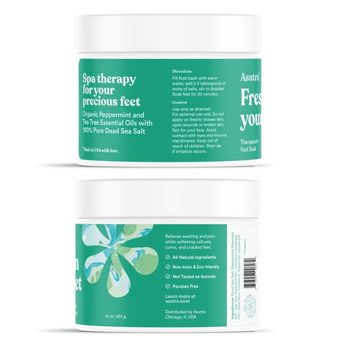 ASUTRA Foot Soak + Pedicure Pumice Stone (Dead Sea Salt w/Tea Tree & Peppermint Oils), 16 oz