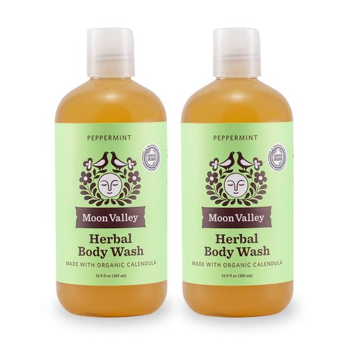 Herbal Body Wash, Peppermint by Moon Valley, All Natural Ingredients, No Parabens, Vegan, Moisturizing Essential Oils, Two Pack