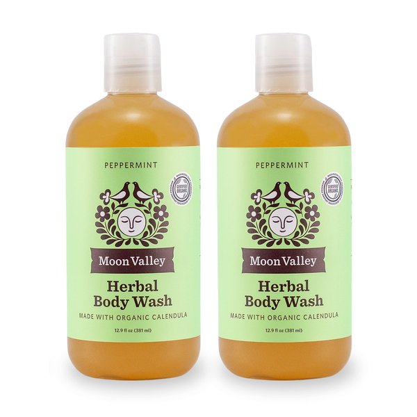 Herbal Body Wash, Peppermint by Moon Valley, All Natural Ingredients, No Parabens, Vegan, Moisturizing Essential Oils, Two Pack
