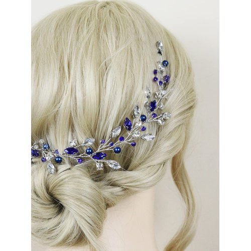 Brihasory Blue Bridal Headband Wedding Headpiece for Bride Rhinestone Hair Accessories for Women Girls Prom Hair Vine Bridesmaid Gifts
