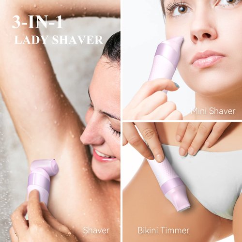 unibono 3-in-1 Electric Razor for Women,Dual-Foil Electric Shaver for Women Face,Legs,Armpit,Rechargeable Bikini Trimmer,3-,Intimate Shaver with Illumination,Public Hair Trimmer Women (Cold Pink)