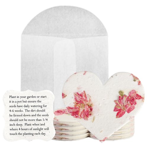 Seed Bloom 24-Piece Set Handmade Seed Paper Embedded With Wildflower Seeds Recycled Seeded Paper Tags, Cards Stationery & Wrapping Supplies (Hearts, Envelope, & Planting Guide)