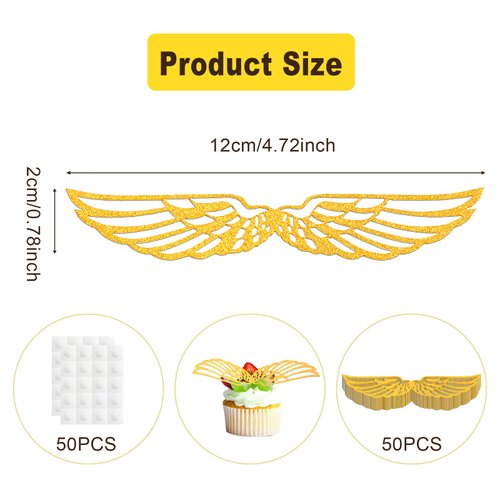 SAVITA 50pcs 4.72 inch Snitch Wings with 50pcs Glue Circles, Glitter Wizard Party Chocolate Decoration Hollowed Wings Party Supplies for Birthday Wedding Celebration Prom (Golden)
