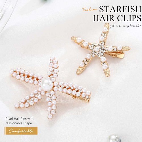 BARTOSI Starfish Hair Clips Gold Pearl Hair Barrettes Mermaid Hair Pieces Hair Accessories for Women and Girls (Pack of 2)