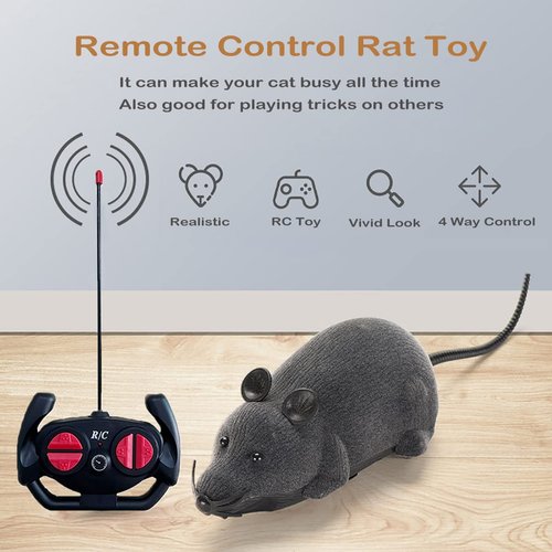 Giveme5 Remote Control Fake Rat Realistic Mouse Cat Toy Mice RC Toy Cat Mice Animal Interactive Toy Figures Cat Running Wheel Wireless Chasing Prank Joke Scary Trick Rats for Cat Funny Toy (Gray)