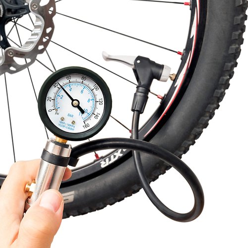 CycloSpirit Universal Bicycle Tire Inflator Gauge with Auto-Select Valve Type - Presta and Schrader Air Compressor Tool