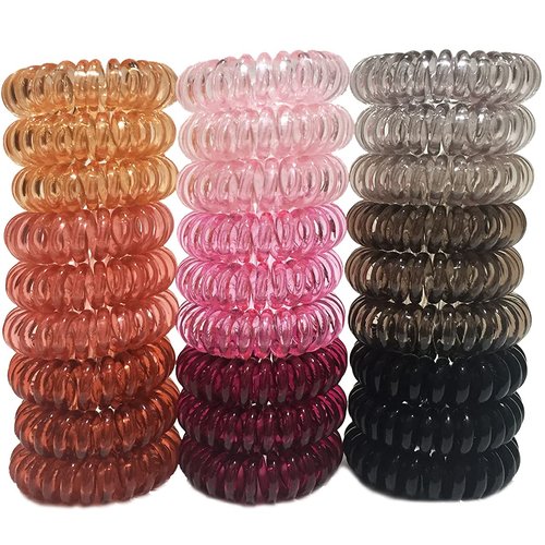 RN BEAUTY 27 PCS Spiral Hair Ties Phone Cord Hair Ties Coil Hair Ties 9 Ombre Colors Waterproof Elastic Traceless Ponytail Holder Coil Hair Bands Accessories Diam. 1.58inch(4cm) No Crease Hair Coils