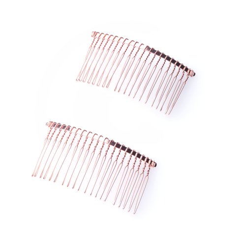 Ruwado 2 Pcs Wedding Veil Hair Side Comb Metal Black Twist Wire Curved Classic French Styling 20 Teeth Hair Pin Clamp for Fine Hair Women Girl DIY Bridal Hair Accessories (Rose Gold)