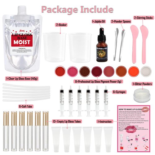 Lip Gloss Making Kit, TSVATE Lip Gloss Kit, Diy Lip Gloss Making Kit, Fun Make Your Own Lipgloss Kids Lip Gloss for Girls, Women, Moisturizing Lip Gloss Base, Jojoba Oil, Lip Gloss Tubes, Gift for Her