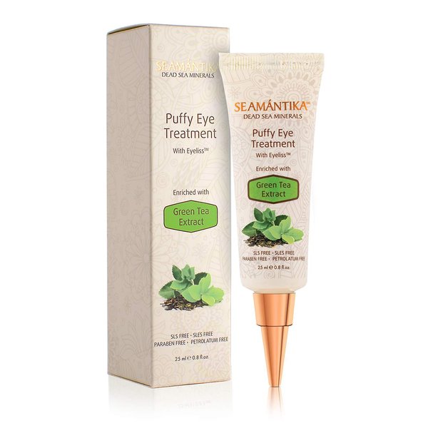 Puffy Eye Treatment Instant results – Naturally Eliminate Wrinkles, Puffiness, Dark Circle and Bags in Minutes – Hydrating Eye Cream w/ Green Tea Extract, Dead Sea Minerals by SEAMANTIKA – .8 fl.oz.