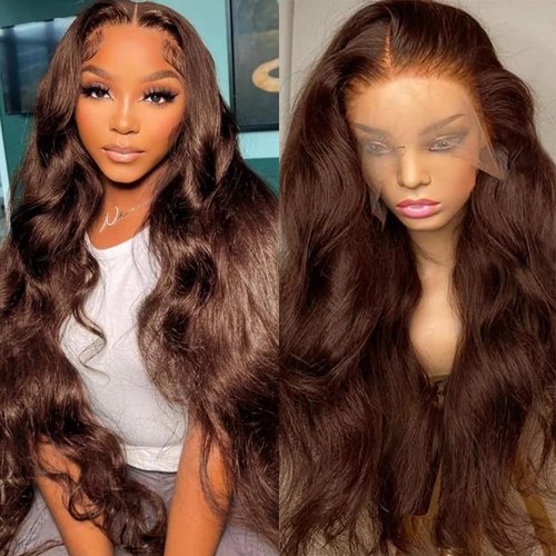 13x6 Chocolate Brown Lace Front Wig Human Hair HD Transparent Body Wave Lace Front Wigs Human Hair Pre Plucked Glueless Frontal Brown Wig Human Hair 180% Density #4.