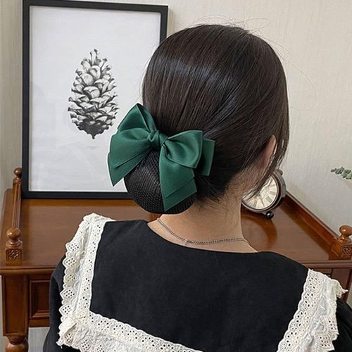 Wine Red Hair Snood Net, Bowknot Decor Barrette, Elastic Mesh Hair Bun Cover Bow-Knot Decor Hair Clip Hairnet Clips Hair Accessories