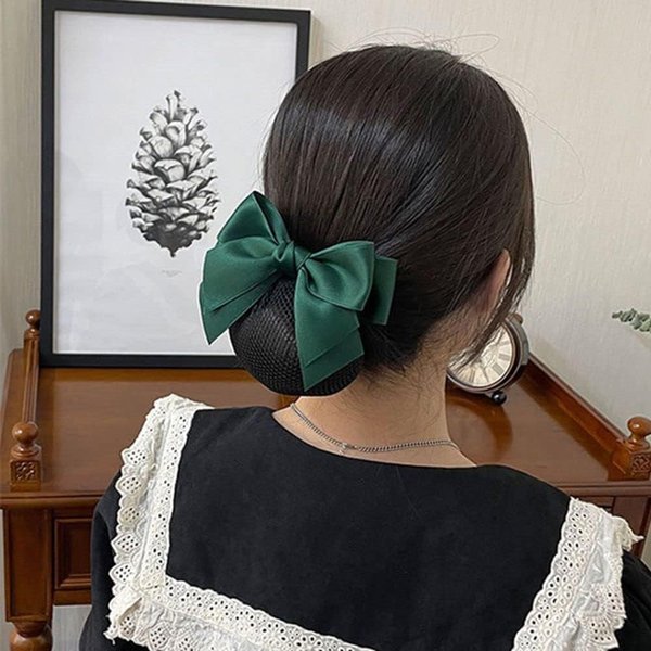 Wine Red Hair Snood Net, Bowknot Decor Barrette, Elastic Mesh Hair Bun Cover Bow-Knot Decor Hair Clip Hairnet Clips Hair Accessories