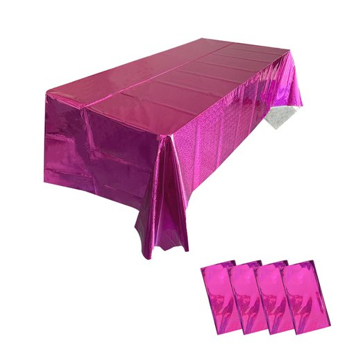 4 Pack Iridescent Plastic Tablecloths Holographic Table Cloth Disco Table Cloth Glitter Tablecloth Disposable Tablecloths Rectangular Party Table Covers Party Decorations 54" x 108"(Dark Pink)