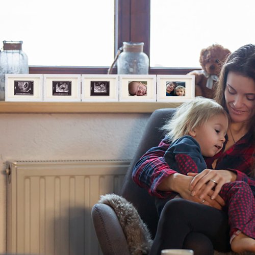 5 Folding Sonogram Picture Frame for Expecting Parents- 4.7" × 6.8" Baby Ultrasound Picture Frame Natural Wood Sonogram Pregnancy Frame Baby First Photo Frame for Pregnant Mom Gifts, Nursery Decor