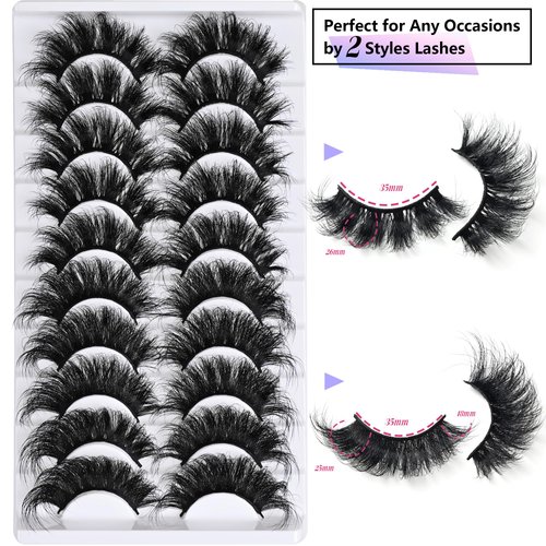 Dramatic Lashes 25 mm Lashes D Curl 25mm Lashes Full Volume Long Strip Lashes Thick Fluffy Long Fake Mink Eyelashes（2 Styles）