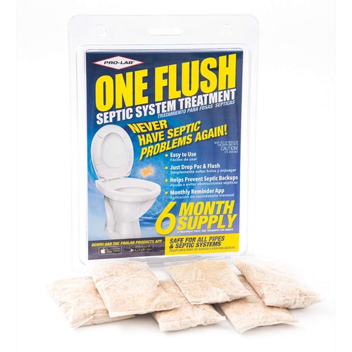 ONE FLUSH - Septic Tank Treatment Packets, 6-Month Supply of Easy-Flush Bacteria & Enzyme Packets - Proactive Prevention for Sewage Backups, Made in the USA