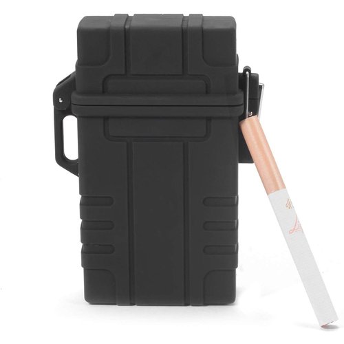 Skywin Waterproof Cigarette Case with Lighter - Airtight Cigarette Dry Box with Rechargeable Lighter - Dry Cigarette Case Protects Cigarettes from Water, Great for Outdoor Adventures (Black)