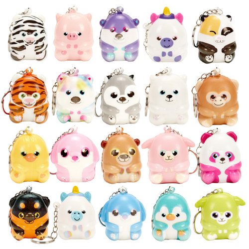 funnysquee 20 Packs Animal Squishies Toys Keychains Set,Party Favors Mini Animals Stress Relief S...