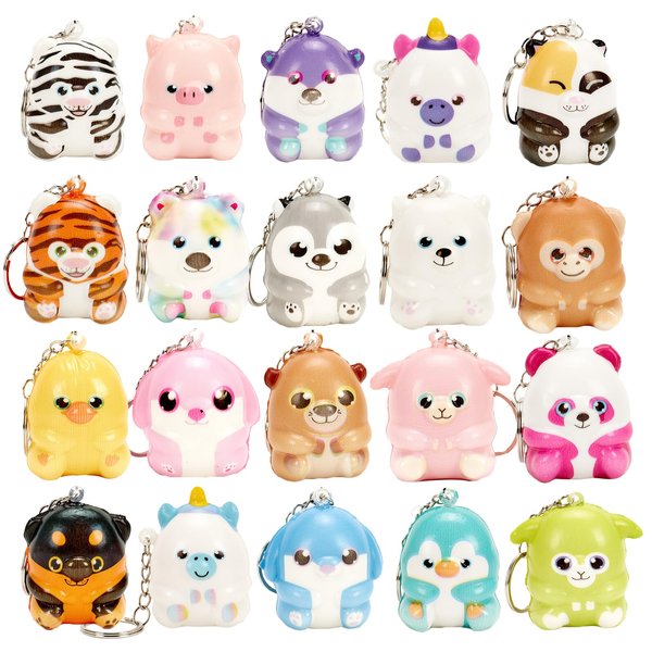 funnysquee 20 Packs Animal Squishies Toys Keychains Set,Party Favors Mini Animals Stress Relief Slow Rising Squeeze Toys,Birthday Gift,Classroom Prizes,Goodie Bag for Kids(Random Style)