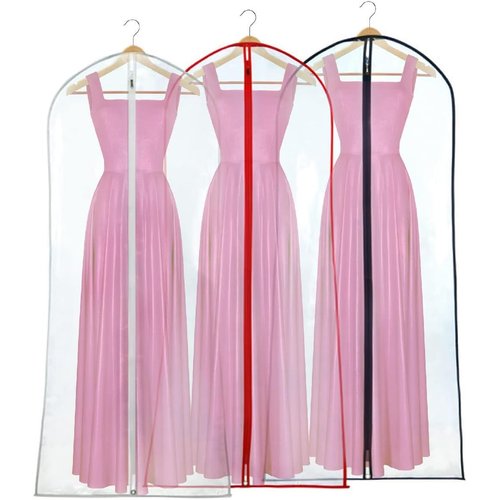 HANGERWORLD 72inch Long Dress Bag Garment Protector Covers - Pack of 3, Showerproof Clear PEVA Plastic, Mixed Color Trim