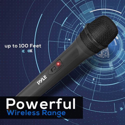 Pyle Portable VHF Wireless Microphone System - Professional Battery Operated Handheld Dynamic Unidirectional Cordless Microphone Transmitter Set W/Adapter Receiver, for PA Karaoke DJ Party, Black