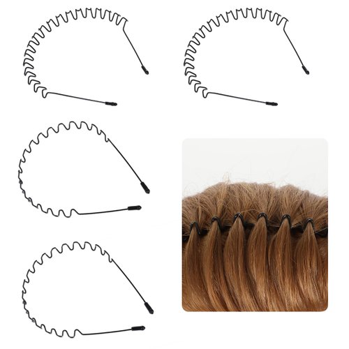 Gjinxi Headband 4 PCS Hair Bands For Washing Face Sports Headbands Non Slip Wavy Spring Head Band Zig Zag Hairband Hair Styling Holder Metal Hairbands Skincare Comb Curly Long Hair Hoops Headwear