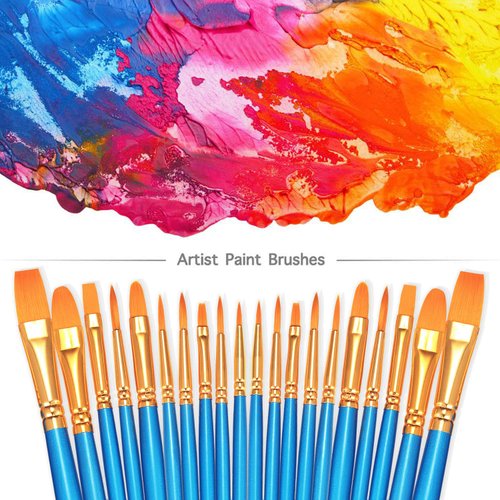 BOSOBO 20-Piece Nylon Paint Brush Set for Acrylics, Oils, Watercolors - Round and Pointed Tips for Art, Nails, Detailing