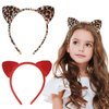 Melbelia Animal Ear Headbands Leopard Headbands, 2 Pcs Cat Ear Headband for Women Girls Cute Ear Costume Headband Hair Band Hair Accessories for Themed Events and Party Decoration (Red and Brown)