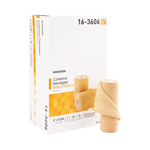 McKesson Cohesive Bandage, Non-Sterile, Self-Adherent Closure, Tan, 6 in x 5 yds, 1 Count, 12 Packs, 12 Total