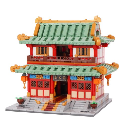 Geniteen Architecture Building Blocks Set, Chinese Ancient Architecture Model Micro Building Kit Creative DIY Construction Toy (Library)