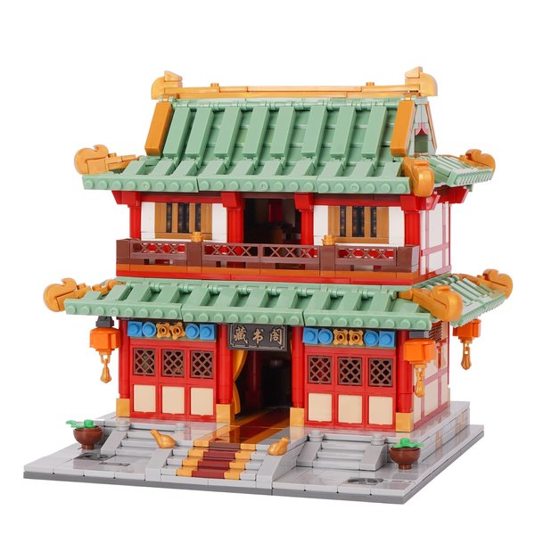 Geniteen Architecture Building Blocks Set, Chinese Ancient Architecture Model Micro Building Kit Creative DIY Construction Toy (Library)