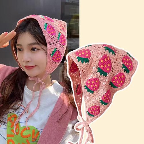 havelaugh Floral Crochet Hair Bandana Fruits Headband 2 PCS Tie Knotted Headscarf Vintage Headband Knitted Head Kerchief for Women&Girls