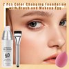 2PCS Color Changing Liquid Foundation Makeup,Flawless Full Coverage Foundation with Makeup Brush and Sponge,Non-greasy Long Lasting Moisturizing SPF50 PA+++ Face Sunscreen for Women（A)