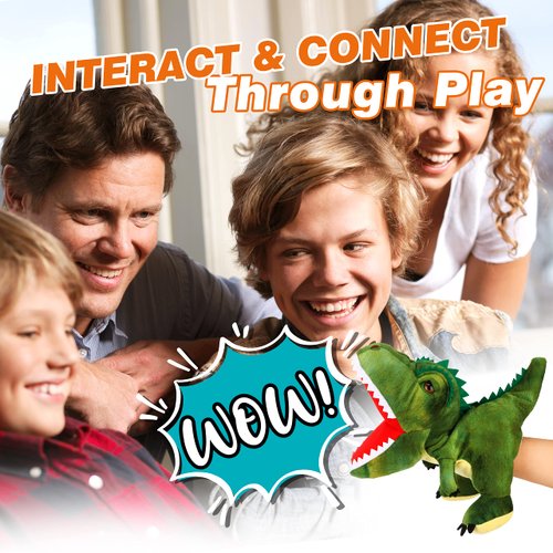 Easfan Plush Dinosaur Hand Puppet with Movable Mouth T-Rex Stuffed Animal Puppet for Imaginative Pretend Play Storytelling Gifts for Kids Boys Girls on Birthday Christmas, 11''