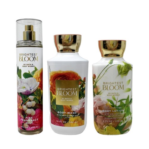 Generic Bath and Body Work Brightest Bloom - Trio Gift Set - Fragrance Mist, Body Lotion and Body Wash