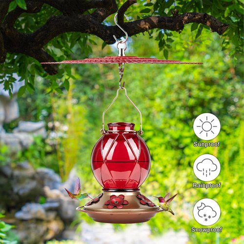 11.2" Metal Bird Feeder Rain Guard, Red Dome Cover Umbrella Shade for Hummingbird Oriole, Squirrel Baffles for Bird Feeders